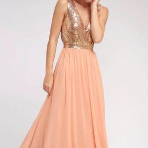 Elegant Encounter Rose Gold Sequin Maxi Dress